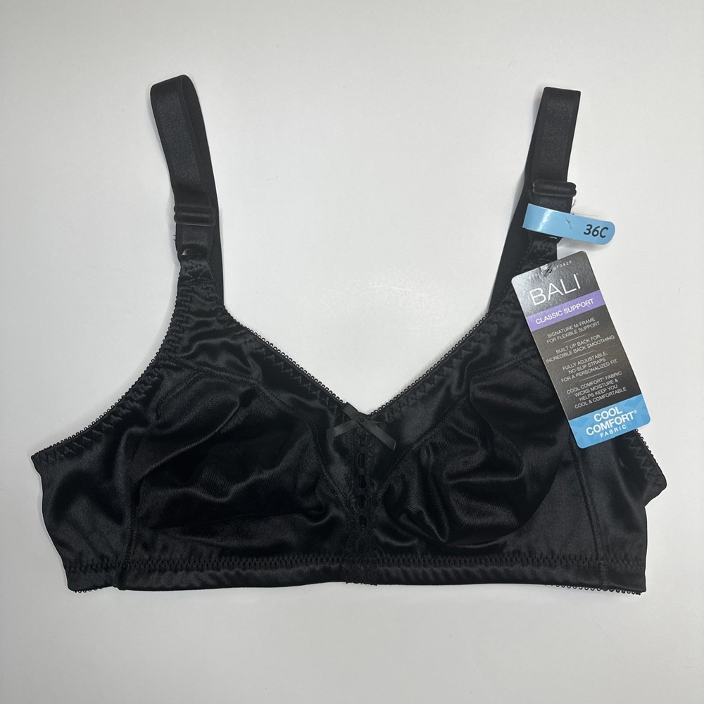 Bali Women's Double Support Classic Wire Free Bra Size 36C Black DF3820 New